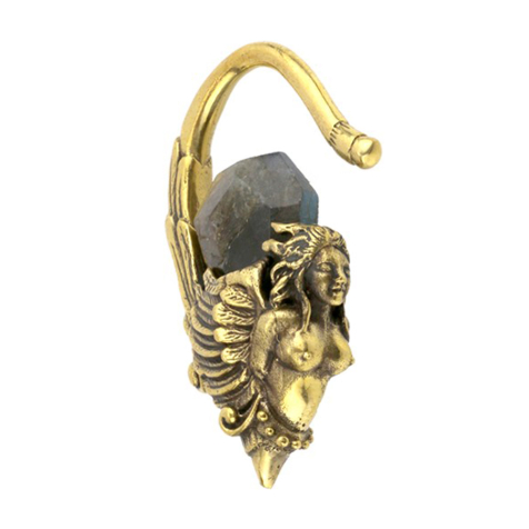 Earweight hook gold-plated woman with wings and labradorite stone