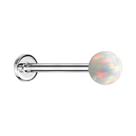 Micro labret argenté avec boule opale blanche