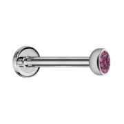 Micro Labret Innengewinde silber mit Halbkugel Kristall pink