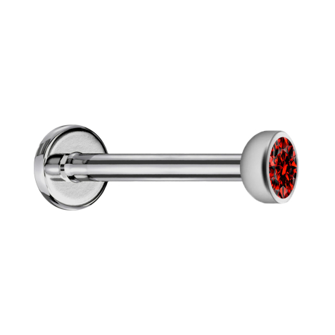 Micro Labret Innengewinde silber mit Halbkugel Kristall rot
