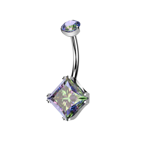 Banane Innengewinde silber runder Kristall dunkel multicolor gefasst und quadrat Kristall dunkel multicolor gefasst