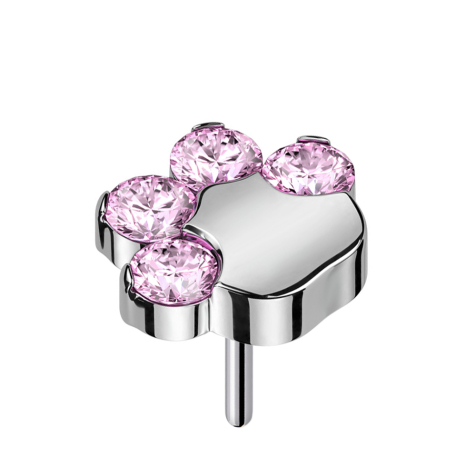 Threadless silber Pfote mit Kristallen pink