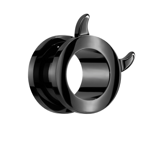 Flesh tunnel black with devil horns