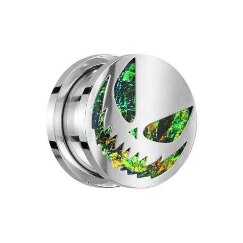 Plug in carne e ossa glitter opale argento con sorriso di Halloween