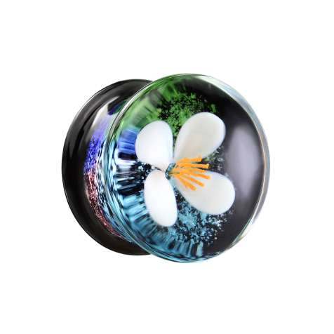 Flared Plug aus Glas weisse Blume