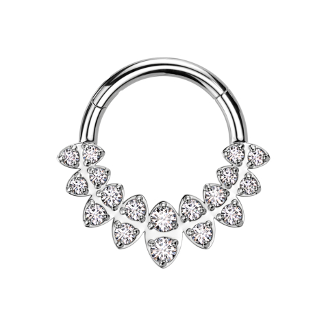 Micro Segmentring klappbar silber Ovale mit doppel Kristalle silber