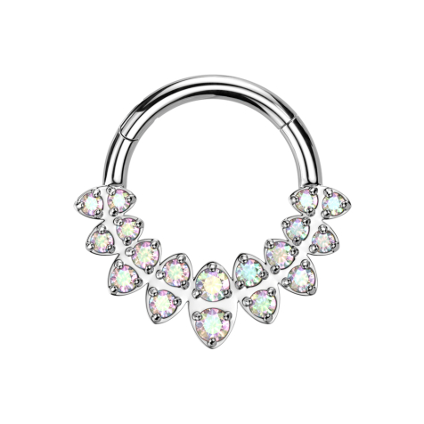 Micro segment ring hinged silver ovals with double crystals multicolor