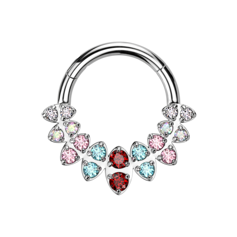 Micro Segmentring klappbar silber Ovale mit doppel Kristalle farbig