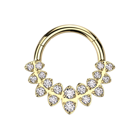 Anello a micro segmenti incernierati ovali placcati oro con doppi cristalli argento