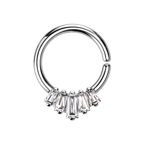 Micro Piercing Ring silber fünf Kristalle Baguette silber