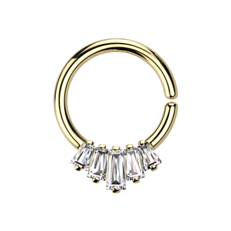 Micro Piercing Ring vergoldet fünf Kristalle Baguette silber
