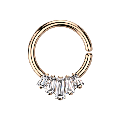Micro Piercing Ring rosegold fünf Kristalle Baguette silber