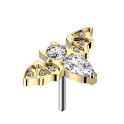 Threadless chauve-souris plaqué or cristaux argent