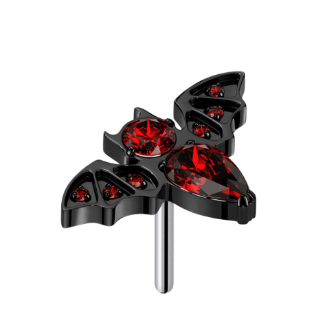 Threadless chauve-souris noir cristaux rouges