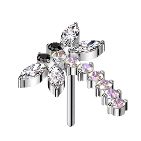 Threadless Dragonfly Silver Multicolor Crystals