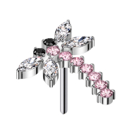 Threadless Dragonfly Silver Crystals Pink