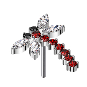 Threadless Dragonfly Silver Crystals Red