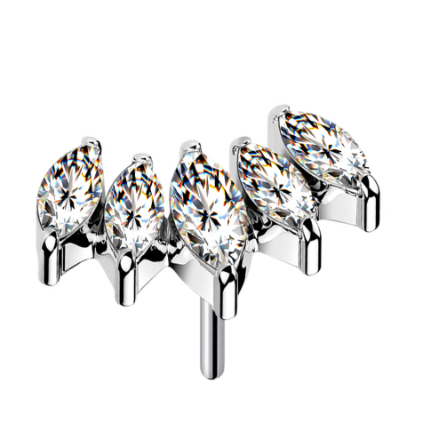 Éventail Threadless argenté avec cinq cristaux argentés