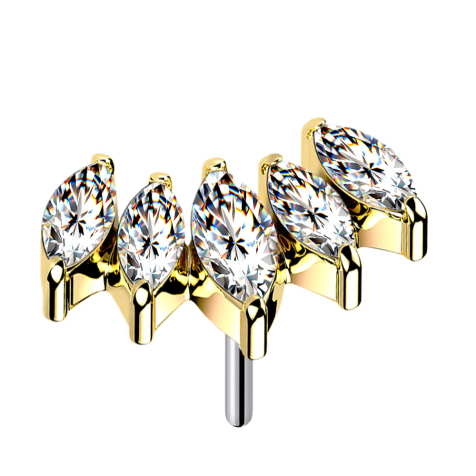 Threadless Fächer vergoldet mit fünf Kristalle silber