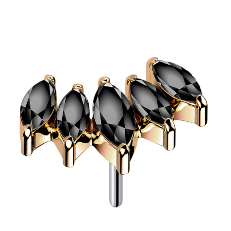Threadless Fächer rosegold mit fünf Kristalle schwarz
