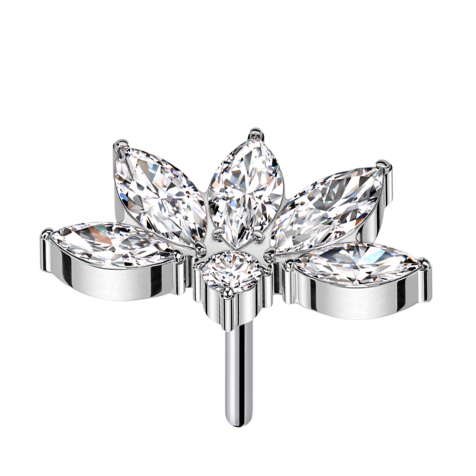 Threadless halbe Lotusblume silber Kristalle silber