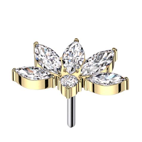 Demi-fleur de lotus sans filetage plaquée or cristaux argent