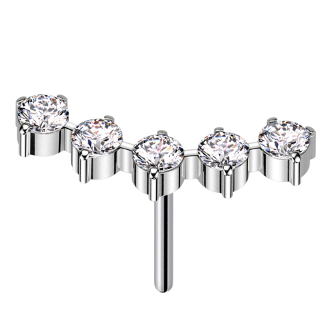 Sans filetage, courbé, argent, cinq cristaux ronds, argent