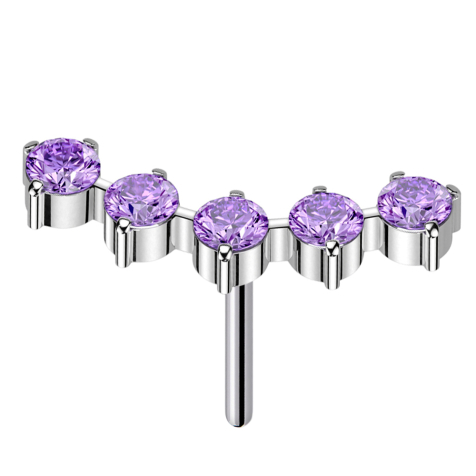 Sans filetage, courbé, argent, cinq cristaux ronds violets