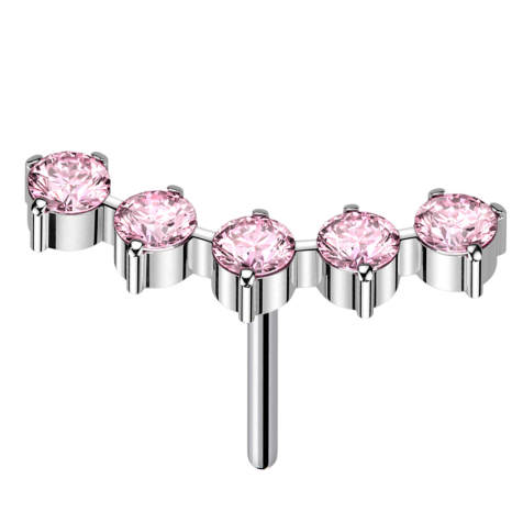 Threadless gebogen silber fünf runde Kristalle pink