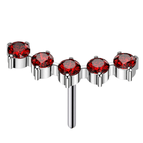 Sans filetage, courbé, argent, cinq cristaux ronds rouges