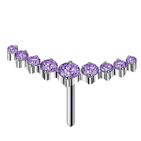 Threadless curved silver nine round crystals purple