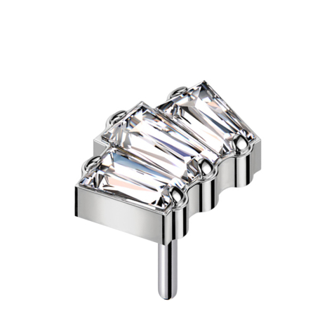 Threadless argent trois cristaux baguette argent