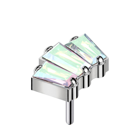 Threadless silver three baguette crystals multicolor