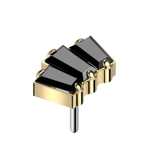 Threadless gold-plated three baguette crystals black