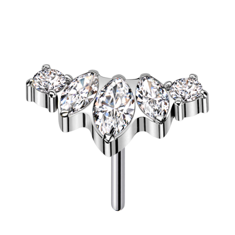 Threadless argento tre ovali e due cristalli rotondi argento