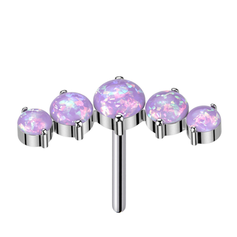 Threadless curved silver five opals violet