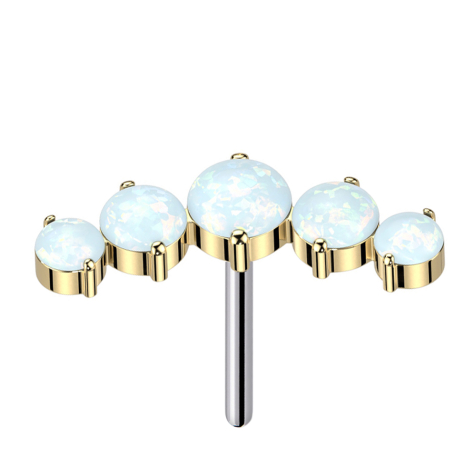 Threadless curved gold-plated five white opals