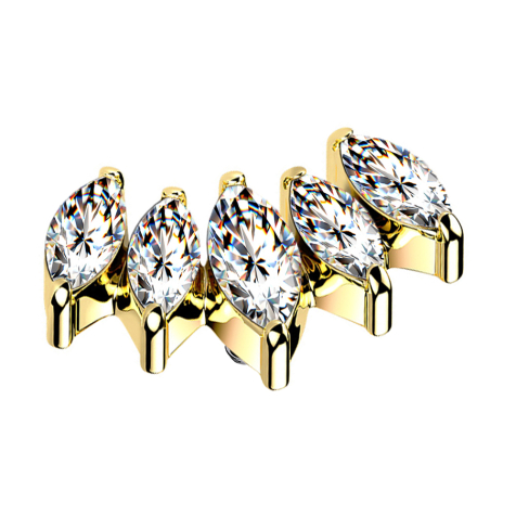 Éventail Dermal Anchor plaqué or avec cinq cristaux argentés