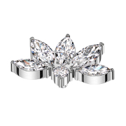 Dermal Anchor Half Lotus Flower Silver Crystals Silver