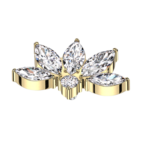 Dermal Anchor Half Lotus Flower Gold-Plated Crystals Silver