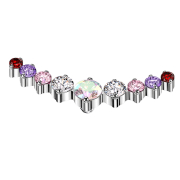 Dermal Anchor gebogen silber neun runde Kristalle farbig