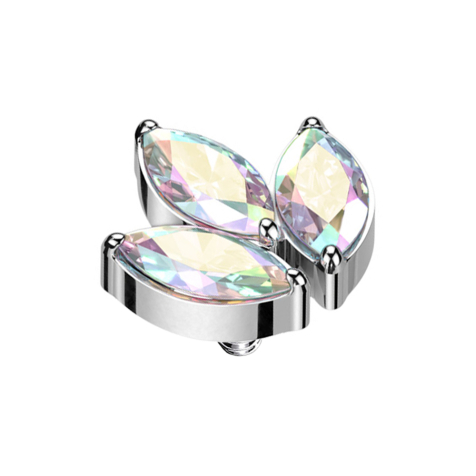 Ancoraggio dermico argento tre cristalli ovali multicolori
