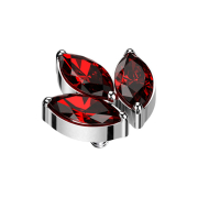 Ancrage dermique argenté trois cristaux ovales rouges