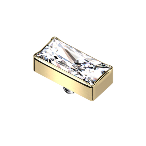 Dermal anchor, rectangular, gold-plated, crystal, silver