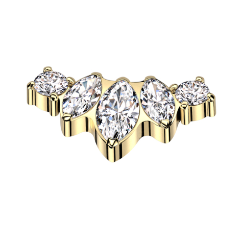 Dermal Anchor vergoldet drei Ovale und zwei runde Kristalle silber