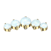 Dermal anchor, curved, gold-plated, five white opals