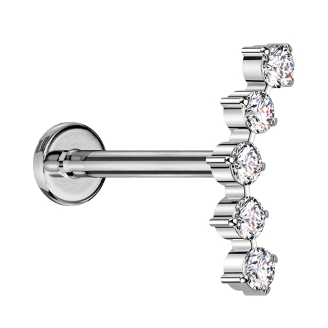 Micro Labret filettatura interna argento ricurvo argento cinque cristalli rotondi argento