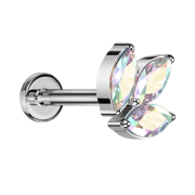 Micro Labret filettatura interna argento tre cristalli...