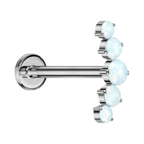 Micro Labret Internal Thread Silver Curved Silver Five Opals White