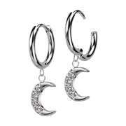 Folding earring silver pendant moon crystals silver